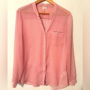 EUC Kut from the Kloth Jasmine Chiffon Pink Diamond Polka Dot Blouse Top L Large